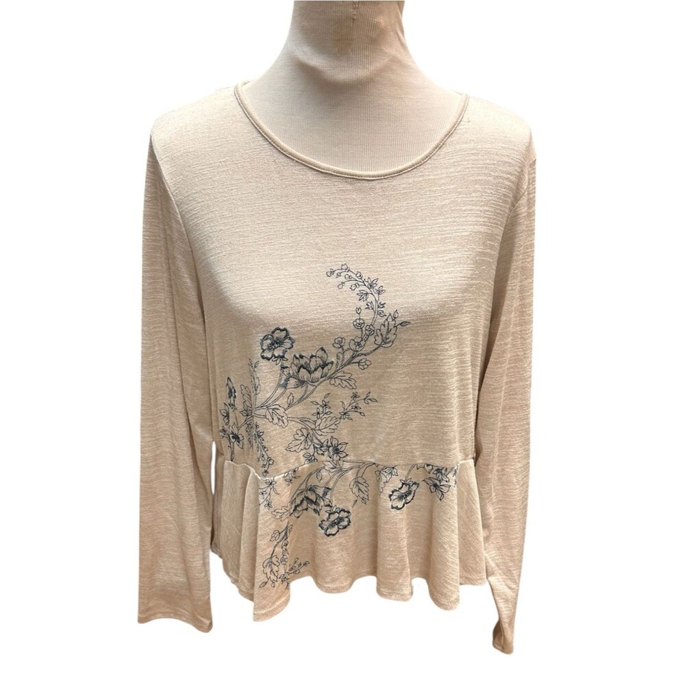 NWT Lauren Conrad Women’s Peplum Top Blue Floral Embroidery XL